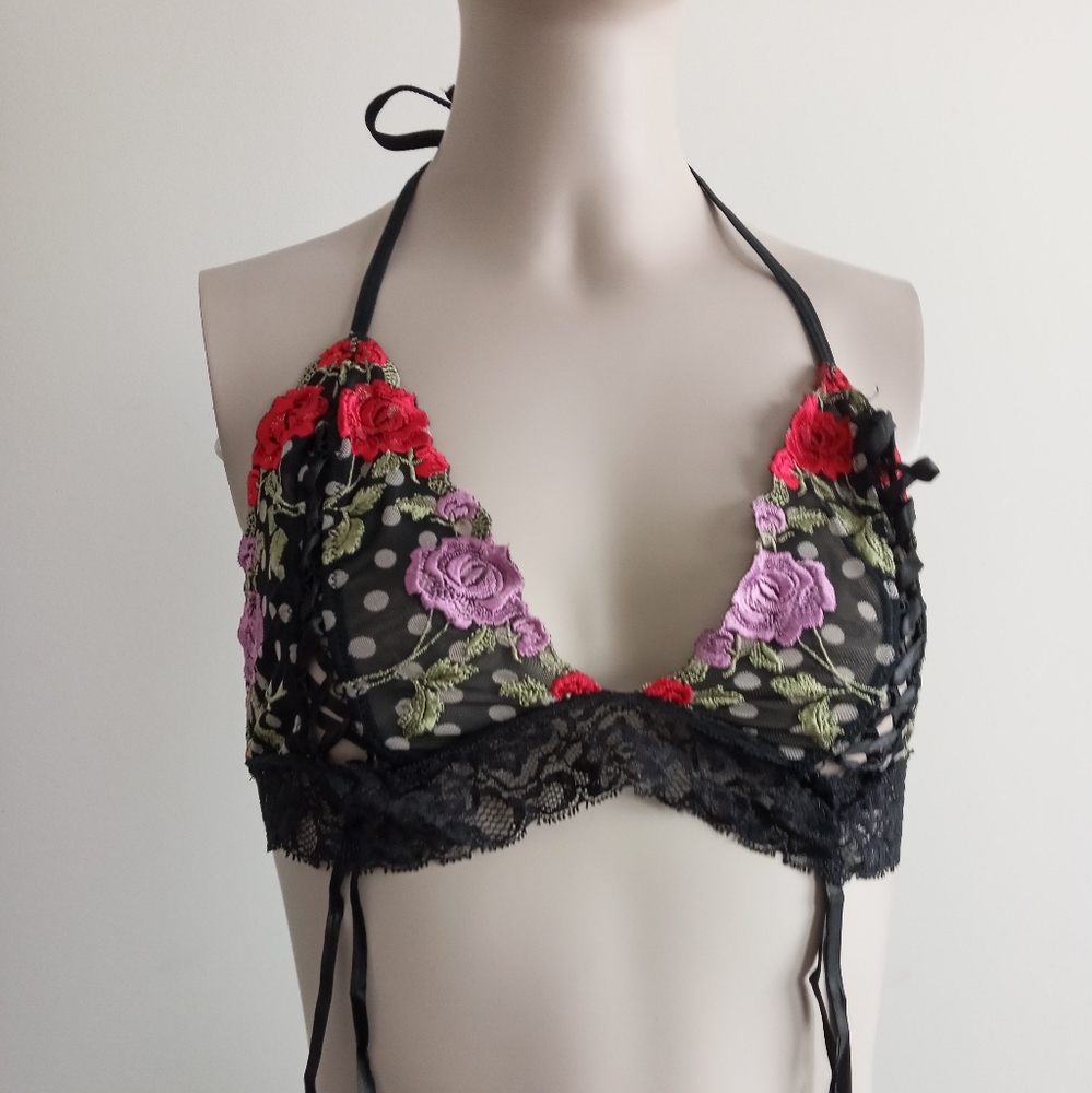 DREAMGIRL floral print lace bralette size medium Y2k Era